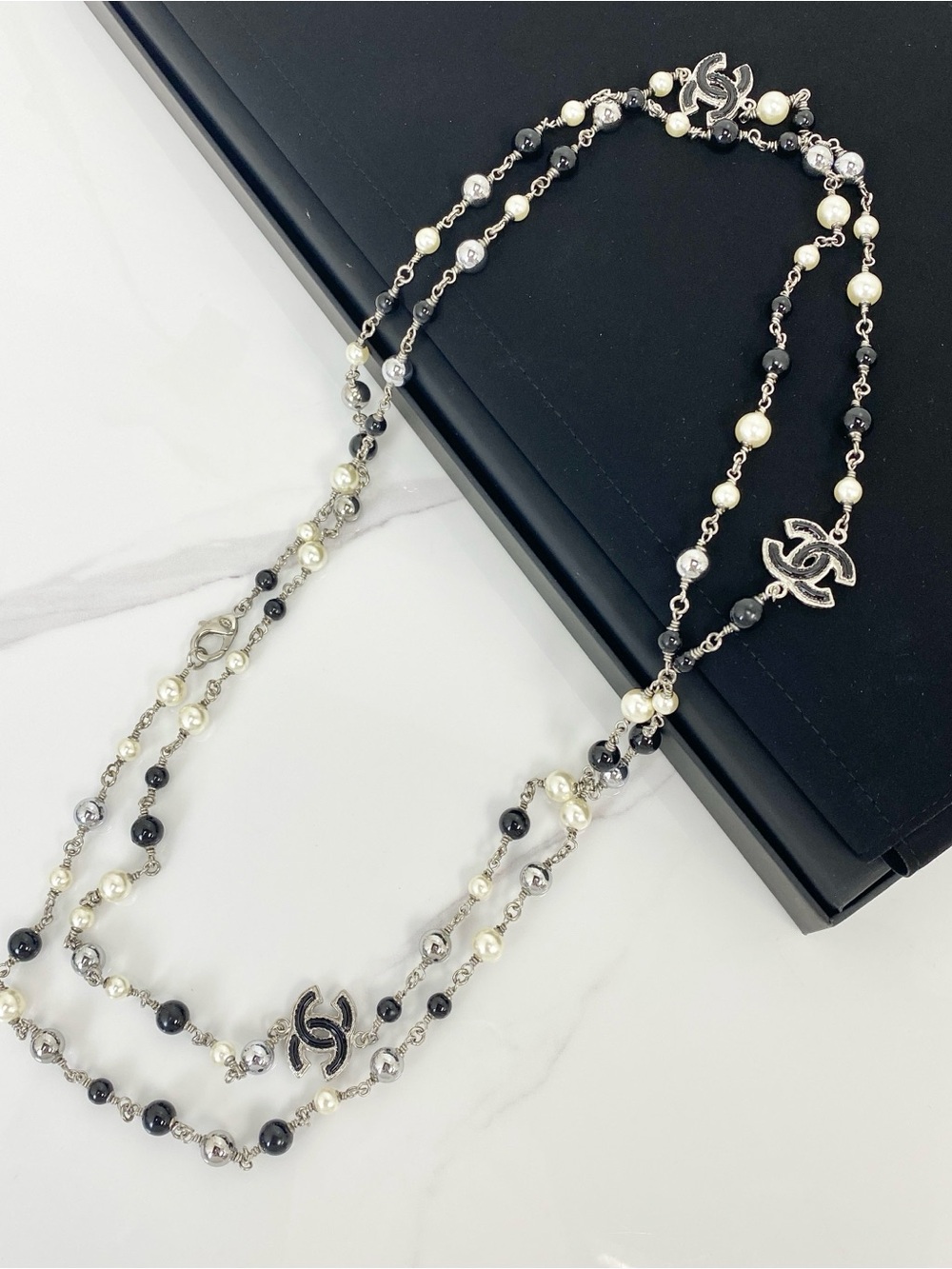 Chanel Faux Pearl & Enamel CC Long Necklace